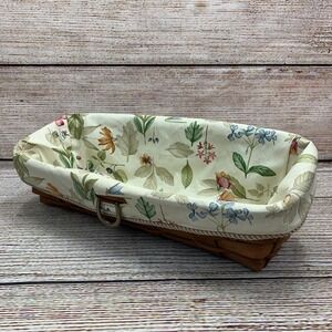 Longaberger Woven Basket Floral Fabric Liner Metal Handle Vintage